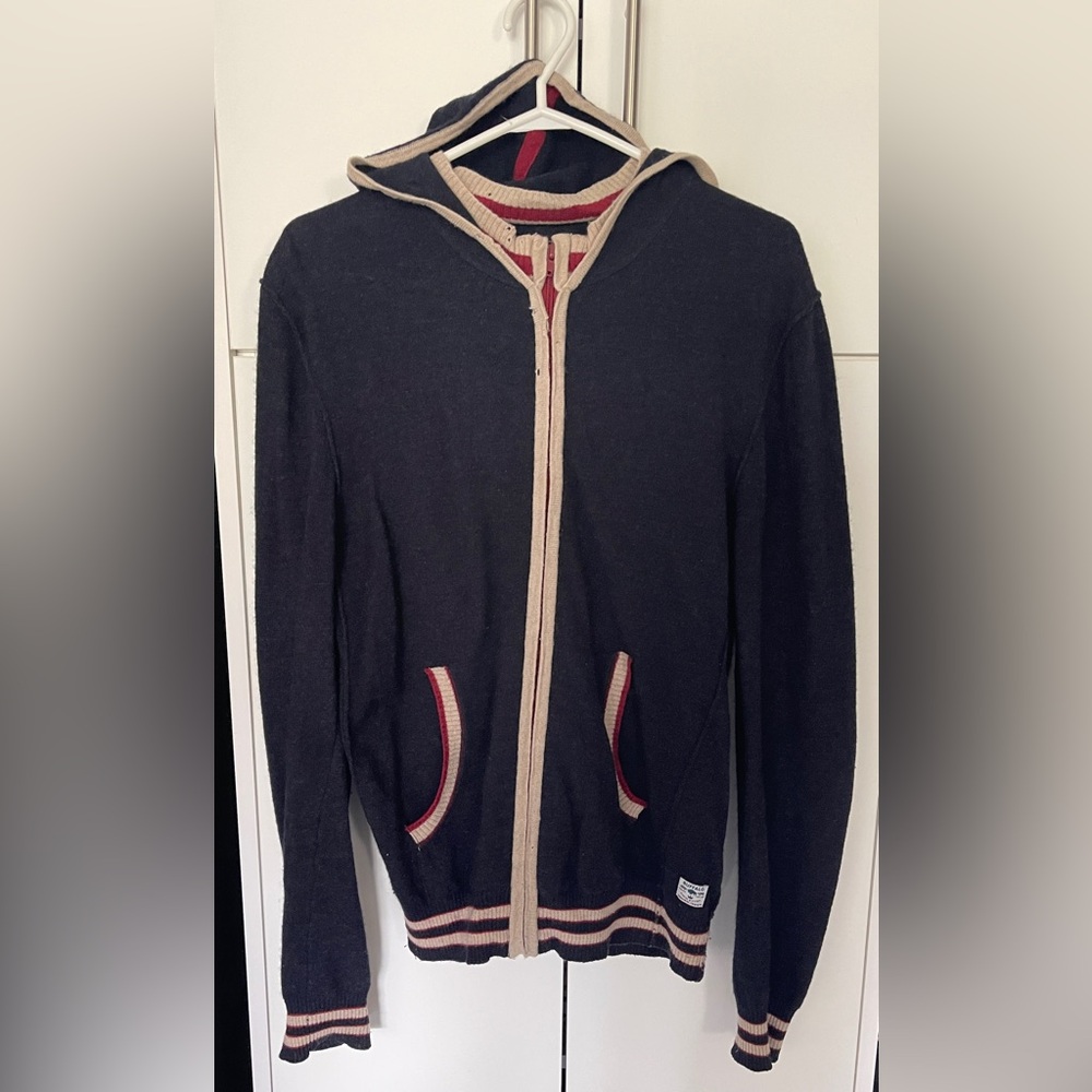 Buffalo David Bitton Men’s Zip-Up Sweater Size Small S Blue Red Beige 100% Wool